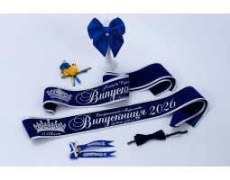 Синия бархатная Лента  2026 с фамилией и номером школы