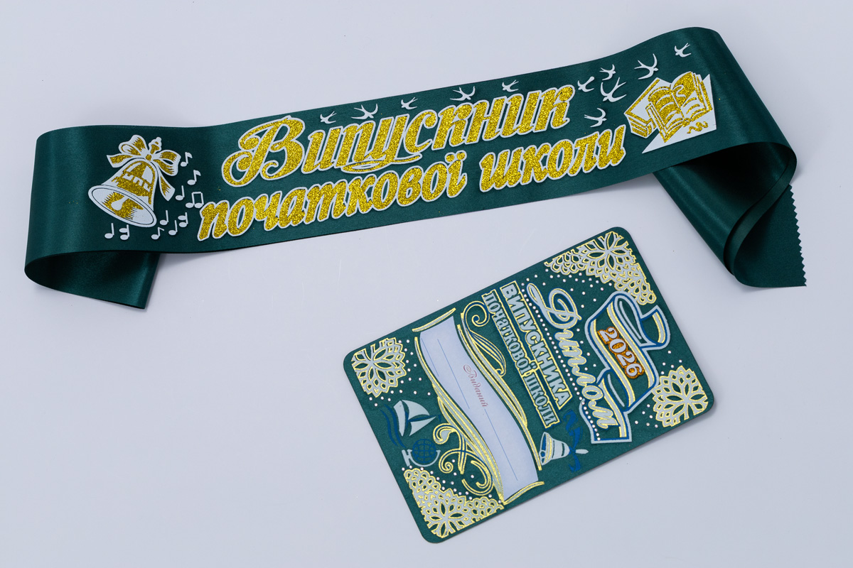 Ленты для начальной школы изумрудная рельефные в наборе с дипломом Ленты для начальной школы изумрудная рельефные в наборе с дипломом